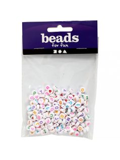   Betű gyöngyök, fehér, kerek, színes betűk és számok, 200 db/csomag