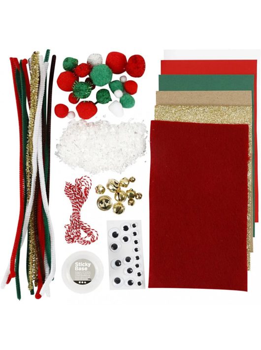 Kreatív csomag (színes papír, dekorgumi, mozgó szemek, pom-pom, zsenília, stb.), karácsonyi