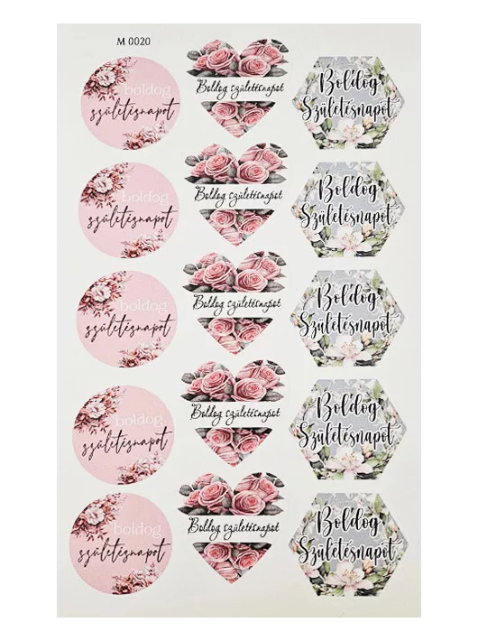 Ajándékkísérő matrica, "Boldog születésnapot", 15 db/ív