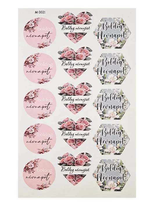 Ajándékkísérő matrica, "Boldog névnapot", 15 db/ív