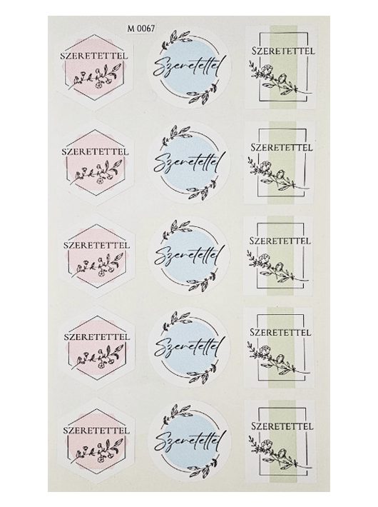 Ajándékkísérő matrica, "Szeretettel", 15 db/ív