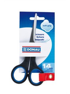 Olló, irodai, 14 cm, Donau Soft Grip, fekete-kék