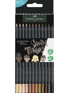Színes ceruzakészlet 12 db-os, Faber-Castell, test színek, Black Edition fekete-, háromszög test