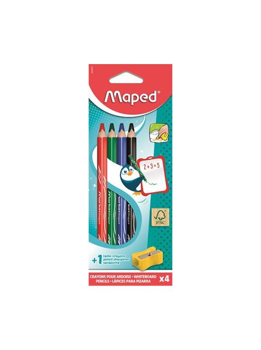 Táblaceruza készlet, 4 db-os, Maped, fehértáblához, hegyezővel
