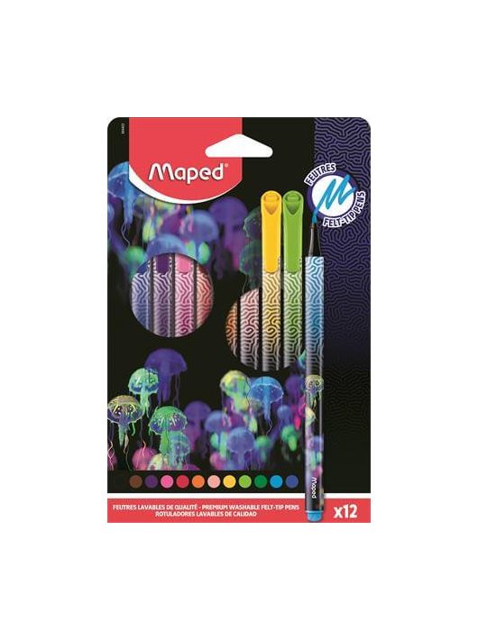 Filctoll készlet 12 db-os, 0,8 mm, kimosható, Maped Deepsea Paradise