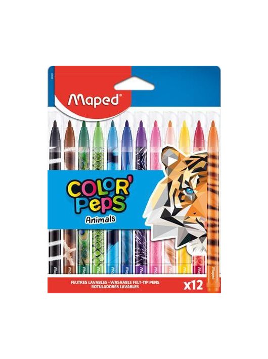 Filctoll készlet 12 db-os, 2,8 mm, kimosható, Maped Color Peps Animals