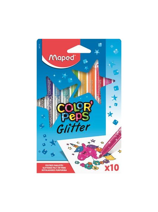 Filctoll készlet 10 db-os, 2,8 mm, kimosható, Maped Color Peps Glitter, csillámos