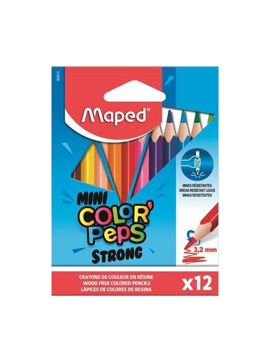 Színes ceruzakészlet 12 db-os, Maped Mini Color Peps Strong, háromszög test
