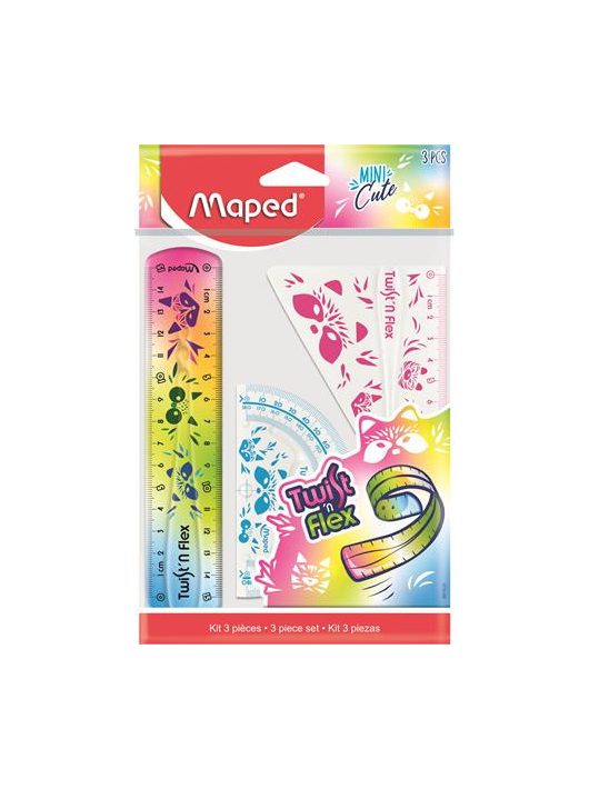 Vonalzókészlet, műanyag, törhetetlen, 3 db-os, Maped Mini Cute Twist'n Flex