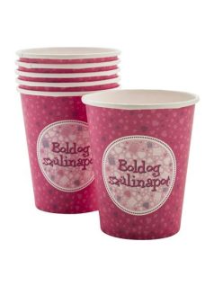 Boldog születésnapot papír pohár, 250ml, rózsaszín