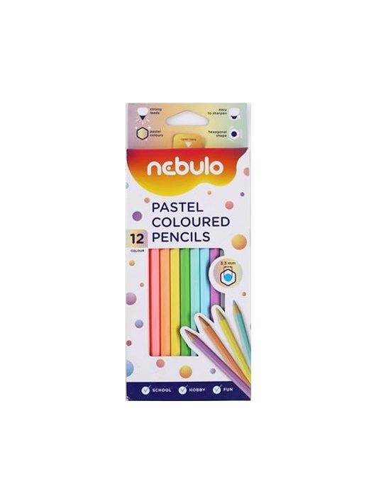 Színes ceruzakészlet 12 db-os, Nebulo, hatszög test, pasztell