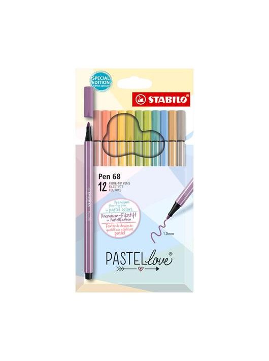 Filctoll készlet 12 db-os, 1 mm, Stabilo Pen 68 Pastellove