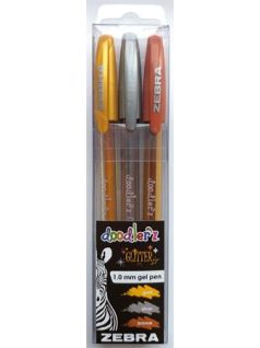   Zseléstoll készlet, 3 db-os (arany, ezüst, bronz), 0,33 mm, ZEBRA Doodler'z Glitter