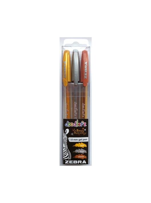 Zseléstoll készlet, 3 db-os (arany, ezüst, bronz), 0,33 mm, ZEBRA Doodler'z Glitter