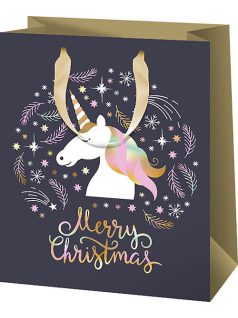 Karácsonyi ajándéktáska 23x18x10cm, közepes, unikornis