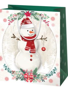 Karácsonyi ajándéktáska 23x18x10cm, közepes, hóember