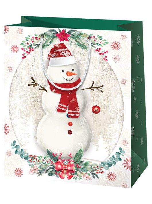 Karácsonyi ajándéktáska 23x18x10cm, közepes, hóember