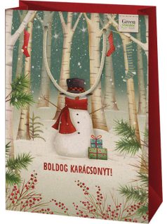   Karácsonyi ajándéktáska 33x27x14cm, nagy, green, hóember