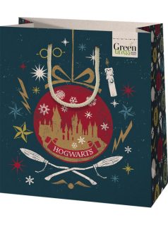   Karácsonyi ajándéktáska 23x18x10cm, közepes, green, Harry Potter, Hogwarts