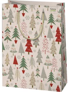   Karácsonyi ajándéktáska 33x27x14cm, nagy, green, fenyőfák