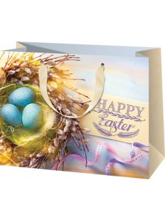   Húsvéti ajándéktáska 23x18x10cm, közepes, fekvő, tojások kosárban
