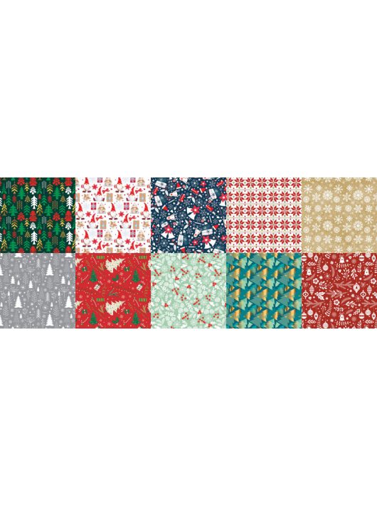 Karácsonyi csomagolópapír, hengeres, 70x100cm, 10 féle minta, 2022
