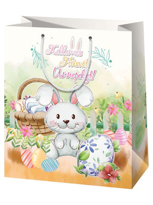 Húsvéti ajándéktáska 23x18x10cm, közepes, nyuszi tojásokkal, Kellemes húsvéti ünnepeket!