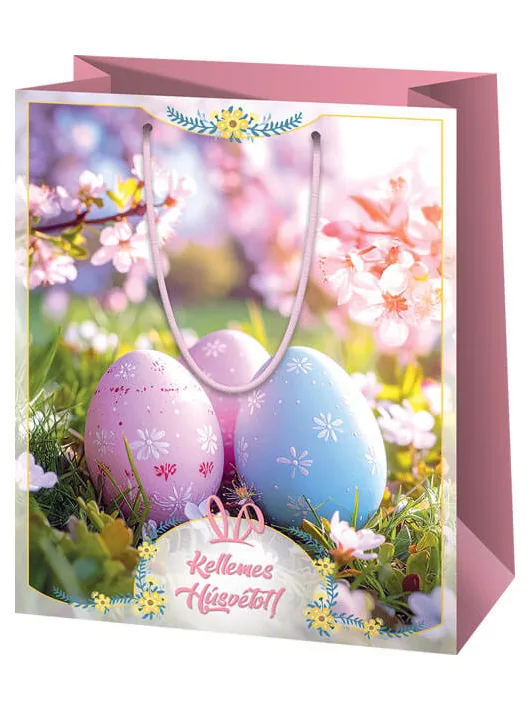 Húsvéti ajándéktáska 14x11x6cm, kicsi, tojások a fűben