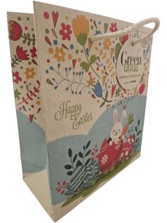   Húsvéti ajándéktáska 23x18x10cm, közepes, fekete-fehér, színezhető, nyuszi a fa alatt, GREENH011