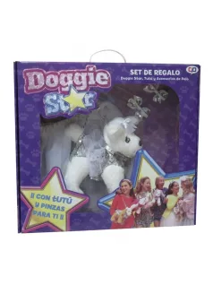   Doggie Star szett, Doggie plüss táska szoknyával és csatokkal, fehér