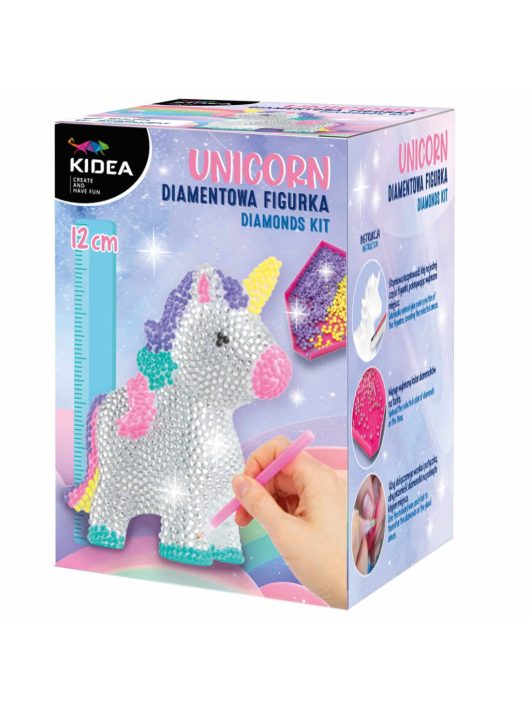 Gyémántfestés szett, Unikornis figura díszítő szett, 12 cm magas, Kidea