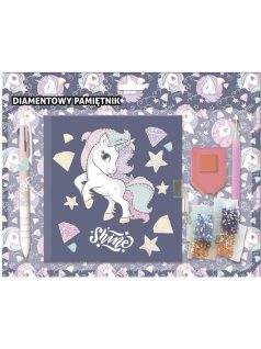   Unikornis gyémántokkal díszíthető napló kulccsal, 3 színű golyóstollal, JR14