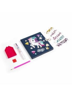   Unikornis gyémántokkal díszíthető napló kulccsal, 3 színű golyóstollal, JR14