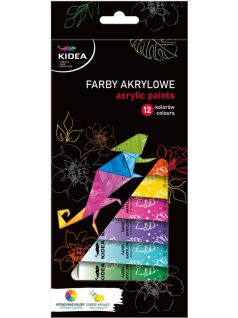   Akrilfesték készlet, 12 db-os, 12x12ml, alap színek, Kidea