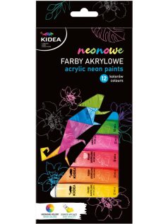 Akrilfesték készlet, 12 db-os, 12x12ml, neon, Kidea