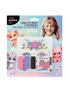   Arcfesték, tégelyes, 8 db-os, tetoválással és strasszkövekkel, cica mintás, Kidea