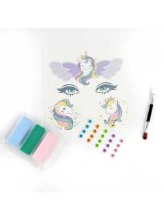   Arcfesték, tégelyes, 8 db-os, tetoválással és strasszkövekkel, unikornis mintás, Kidea