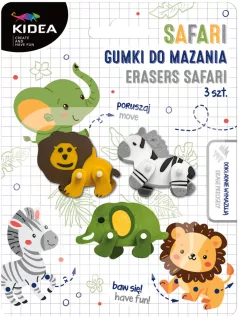   Szafari állatos radír mozgatható lábakkal, 3 db/szett, Kidea