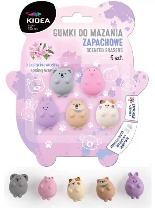 Radír szett, cuki állatok, illatos, 5 db/szett, Kidea