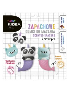   Illatos radír szett, 2 db / csomag, sellő panda és cica (karamell és eper illat), Kidea