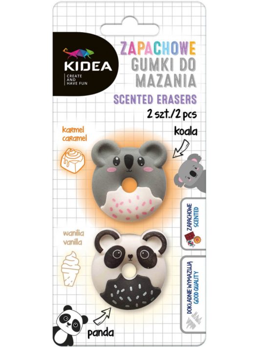 Illatos radír szett, 2 db / csomag, koala és pandamaci (karamell és vanilia illat), Kidea