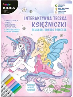   Újrahasználható oktató és színező lapok (4+3 lap) 6 db táblamarkerrel, hercegnős, Kidea