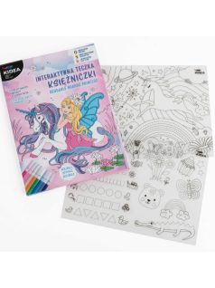   Újrahasználható oktató és színező lapok (4+3 lap) 6 db táblamarkerrel, hercegnős, Kidea