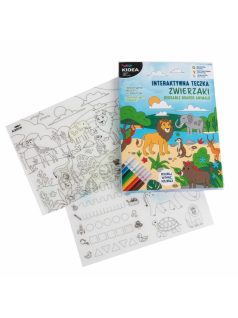   Újrahasználható oktató és színező lapok (4+3 lap) 6 db táblamarkerrel, állatos, Kidea