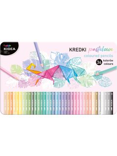   Színes ceruzakészlet, 36 db-os, fémdobozos, pasztell, háromszög test, Kidea