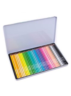   Színes ceruzakészlet, 36 db-os, fémdobozos, pasztell, háromszög test, Kidea