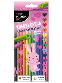  Színes ceruzakészlet 12 db-os, szivecskés formájú ceruzatest, Kidea