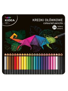   Színes ceruzakészlet, 24 db-os, fémdobozos, alap színek, háromszög test, Kidea