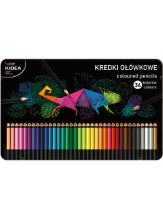   Színes ceruzakészlet, 36 db-os, fémdobozos, alap színek, háromszög test, Kidea