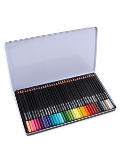   Színes ceruzakészlet, 36 db-os, fémdobozos, alap színek, háromszög test, Kidea